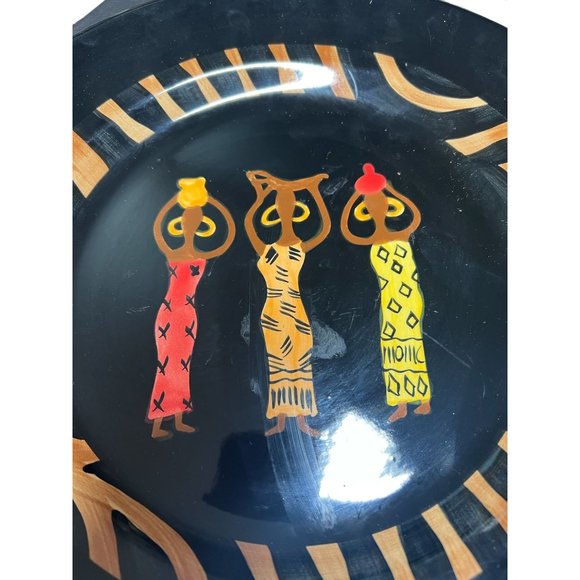 Bella Ceramics serving tray black with 3 African women dishwasher micro safe 14. - Picture 3 of 5